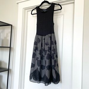 NWT Max Edition Black Gray Smocked Floral Jacquard Sleeveless Mini Dress Size M